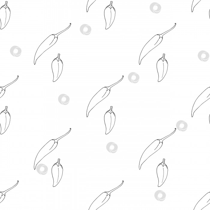Скачать Бесшовный узор с черно-белым острым перцем на белом фоне для ткани, текстиля, одежды, скатерти и других вещей. Векторное изображение. фотосток Ozero