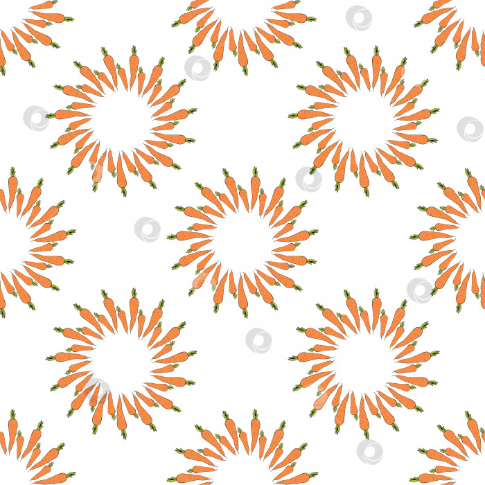 Скачать Бесшовный узор с уютной оранжевой морковью на белом фоне для ткани, текстиля, одежды, скатерти и других вещей. Векторное изображение. фотосток Ozero