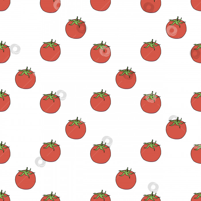 Скачать Бесшовный узор с большим красным помидором на белом фоне. Векторное изображение. фотосток Ozero