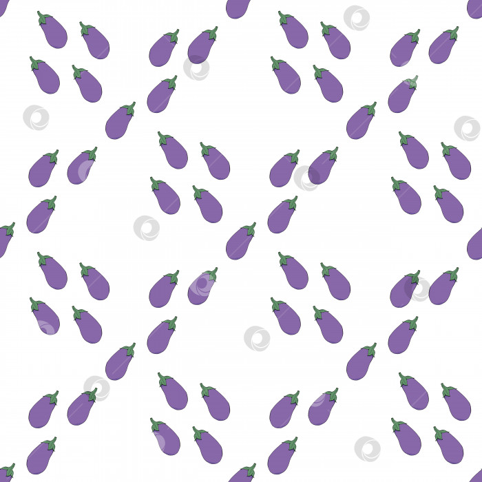 Скачать Бесшовный узор с большими фиолетовыми баклажанами на белом фоне. Векторное изображение. фотосток Ozero