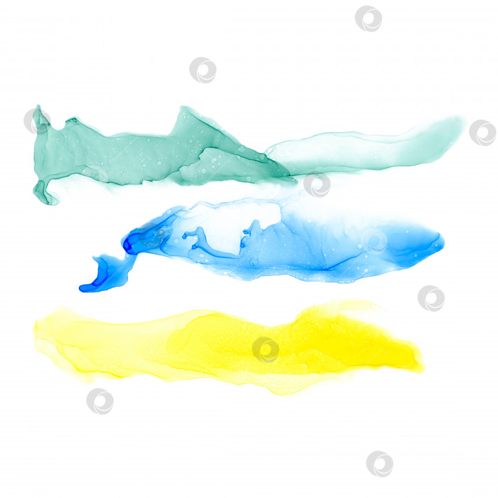 Скачать Акварельный рисунок абстрактных линий. Белый фон, различные оттенки светло-голубого, зеленого и желтого с более яркими и темными участками фотосток Ozero