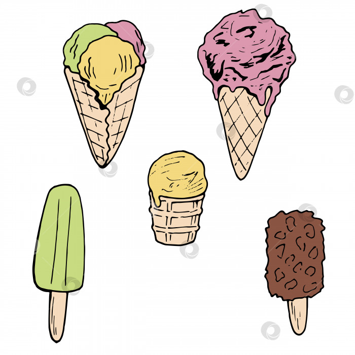 Скачать Набор цветного мороженого.  Изолированные элементы на белом фоне для вашего дизайна. фотосток Ozero