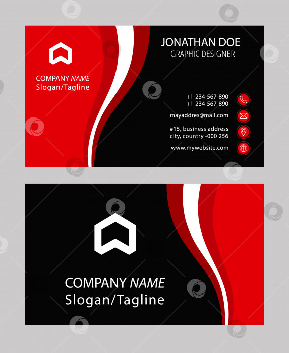 Скачать Визитная карточка в красном и черном цветах с креативным дизайном с двух сторон фотосток Ozero