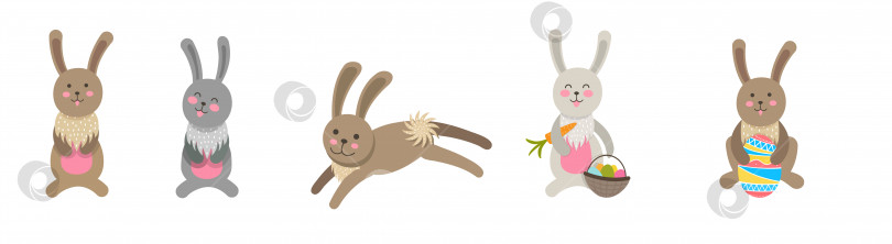 Скачать Набор милых пасхальных кроликов с пасхальными яйцами и баннерами. фотосток Ozero