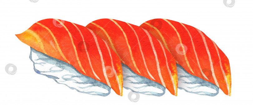 Скачать Суши-сет с лососем. Азиатская кухня. Акварельная иллюстрация для дизайна упаковки, азиатского меню, флаеров, плакатов, кулинарных книг. фотосток Ozero