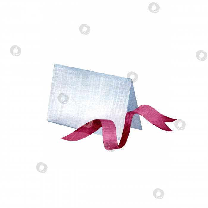 Скачать Поздравительная открытка и розовая лента. Акварельная иллюстрация на изолированном белом фоне. фотосток Ozero