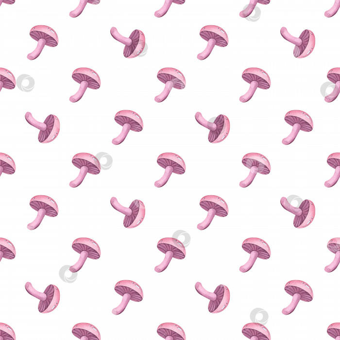 Скачать Розовый гриб. Бесшовный узор из грибов. Нарисованная от руки акварельная иллюстрация. фотосток Ozero