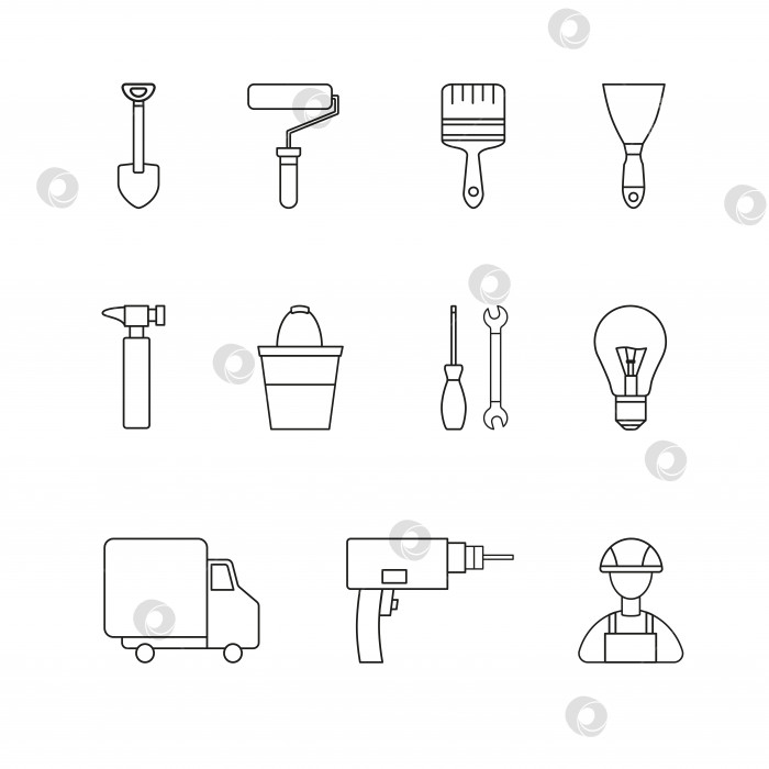 Скачать Иконки инструментов для ремонта и строительного магазина на белом фоне фотосток Ozero