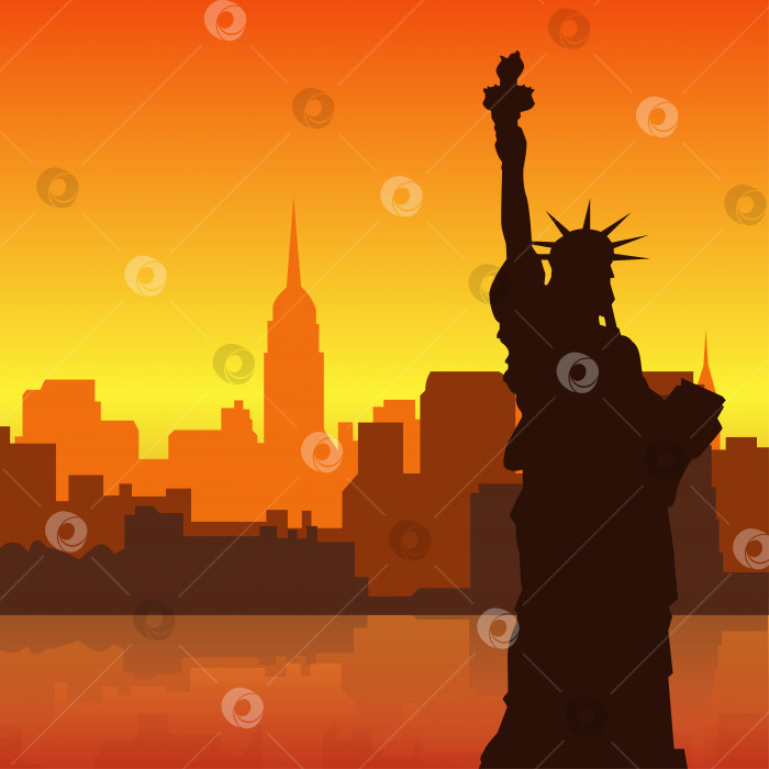 Скачать Небоскребы Нью-Йорка, статуя свободы фотосток Ozero