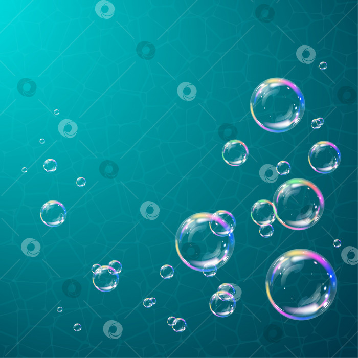Скачать Набор реалистичных мыльных пузырей на фоне воды фотосток Ozero