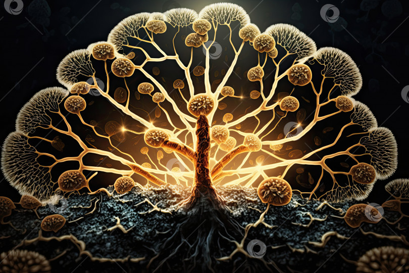 Скачать Иллюстрация сети естественного грибного мицелия фотосток Ozero