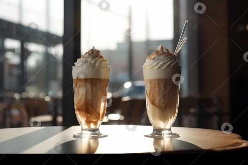 Скачать Венский кофе в высоком прозрачном бокале на столе фотосток Ozero