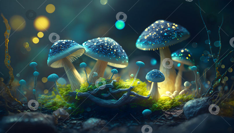 Скачать Волшебные грибы в темном таинственном лесу фотосток Ozero