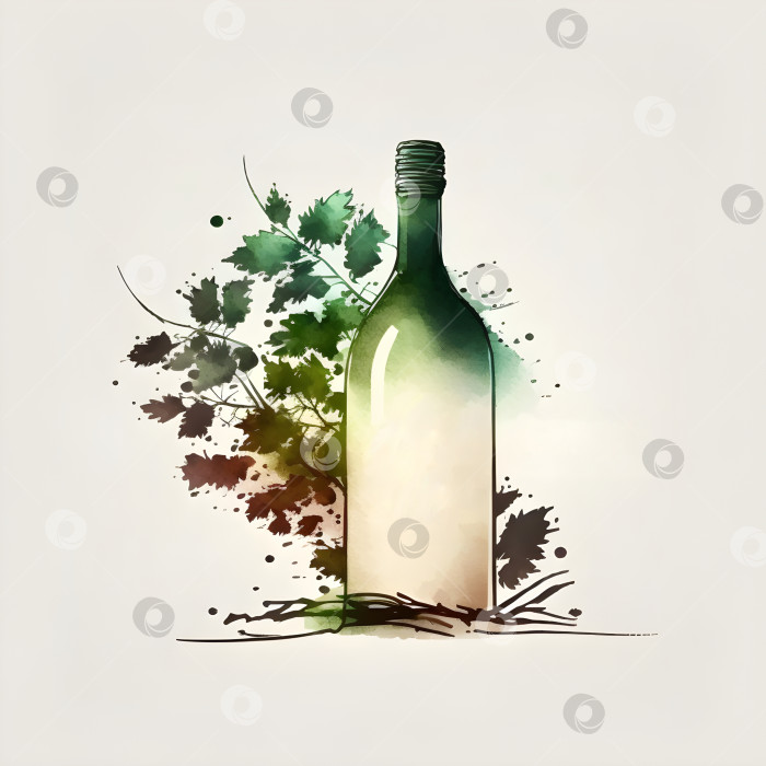 Скачать Минималистичная акварельная эмблема на бутылке вина фотосток Ozero