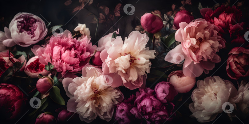 Скачать Темный угрюмый цветочный фон с цветами пиона на стене фотосток Ozero
