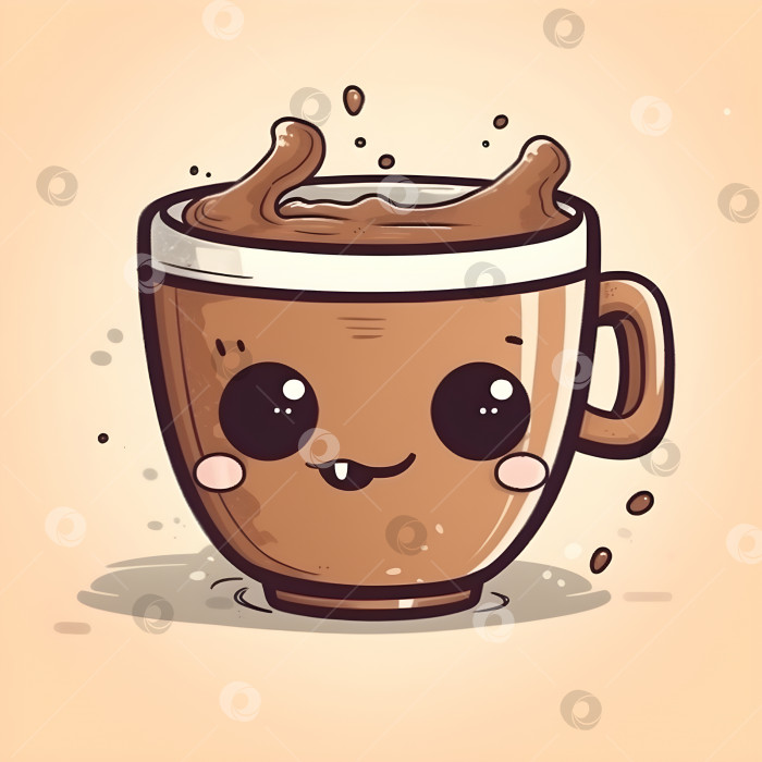 Скачать Симпатичная кавайная кофейная чашка с мультяшным персонажем фотосток Ozero