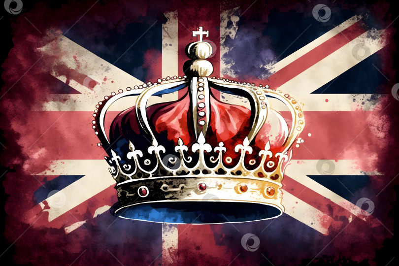 Скачать Королевская корона Великобритании на фоне флага Великобритании фотосток Ozero