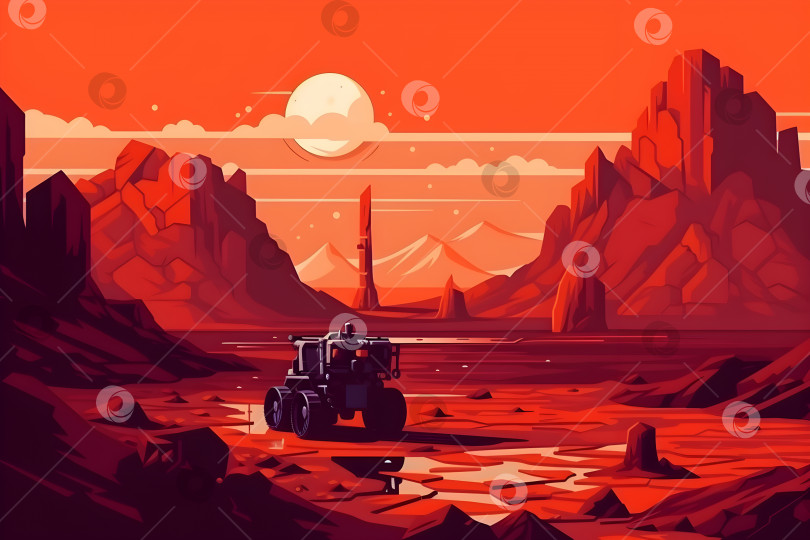 Скачать Марсоход исследует каменистую поверхность Красной планеты фотосток Ozero