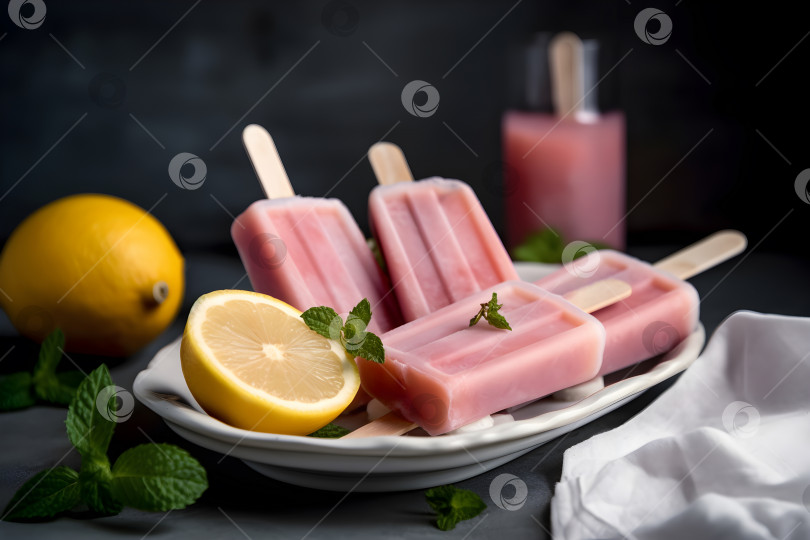 Скачать Пастельно-розовый лимонад с фруктовым мороженым и лимоном фотосток Ozero