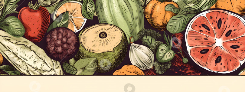 Скачать Широкий длинный баннер для коллекции овощей и фруктов фотосток Ozero