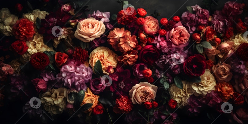 Скачать Темный угрюмый цветочный фон розы пионы цветы фотосток Ozero