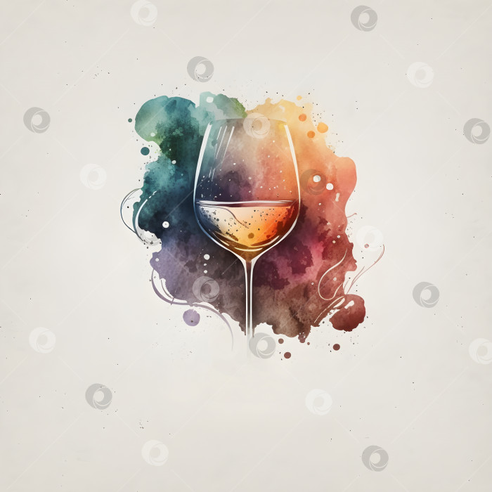 Скачать Акварельная минималистичная эмблема бокала для вина фотосток Ozero