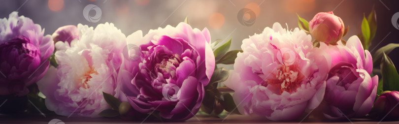 Скачать Распускающиеся розовые цветы пиона широкий длинный баннер фотосток Ozero