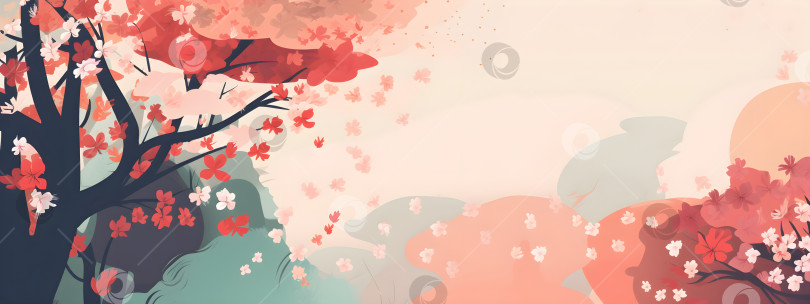 Скачать Розовые цветущие ветви сакуры в стиле аниме фотосток Ozero