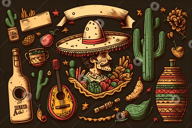 Скачать Фон с рисунком мексиканского праздника Синко де Майо фотосток Ozero
