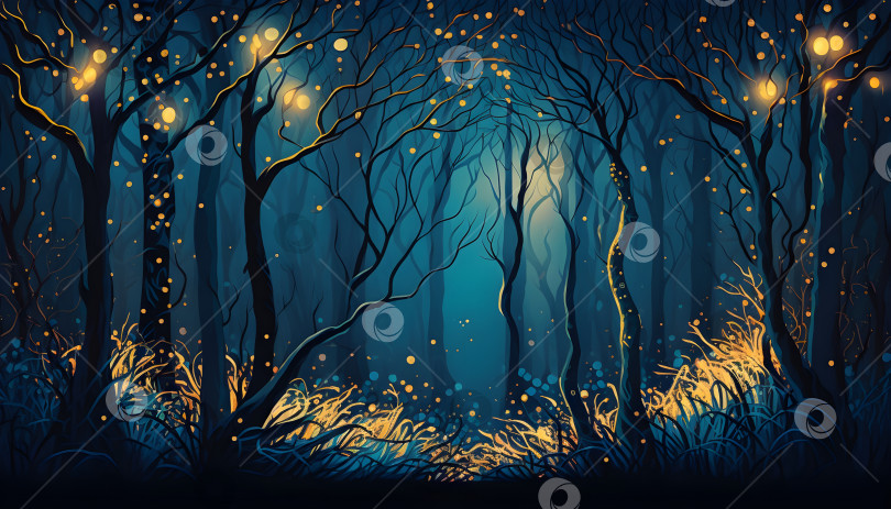 Скачать Волшебные радужные деревья в темном таинственном лесу фотосток Ozero
