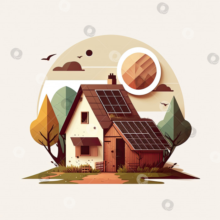 Скачать Низкополигональный дизайн в стиле сельского дома квадратный ландшафт фотосток Ozero