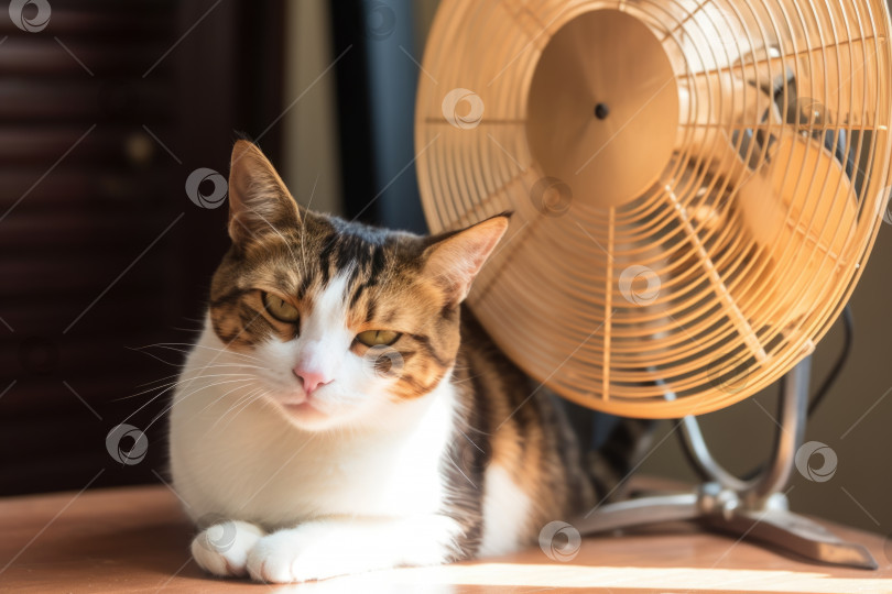 Скачать Домашняя кошка ищет спасения от летней жары фотосток Ozero