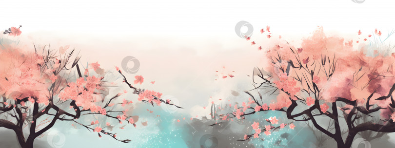 Скачать Розовые цветущие ветви сакуры в японском стиле фотосток Ozero