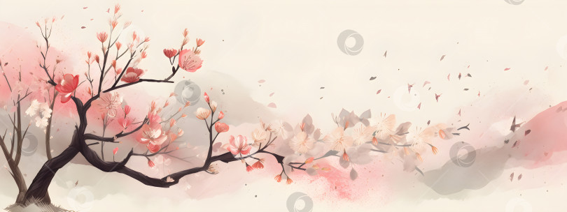 Скачать Розовые цветущие ветви сакуры в японском стиле фотосток Ozero