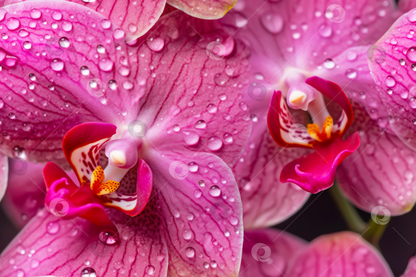 Скачать Цветочный бесшовный узор из цветов розовой орхидеи. Шаблон для тканей, текстиля, бумаги, обоев, оформления интерьера. Иллюстрация генеративного искусственного интеллекта фотосток Ozero