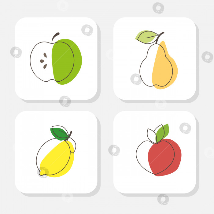 Скачать Четыре линейный иконки фруктов и ягоды, клубника, груша, яблоко,  лимон. фотосток Ozero