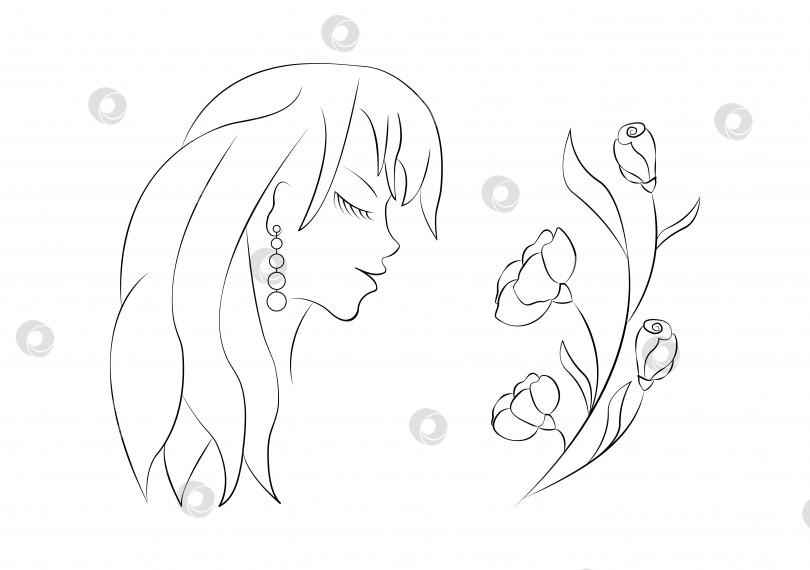 Скачать Девушка и цветы в стиле лайн-арт. Векторная иллюстрация. фотосток Ozero