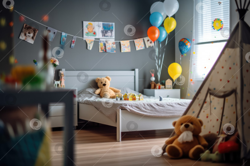 Скачать Оформление дня рождения в уютном интерьере детской комнаты фотосток Ozero