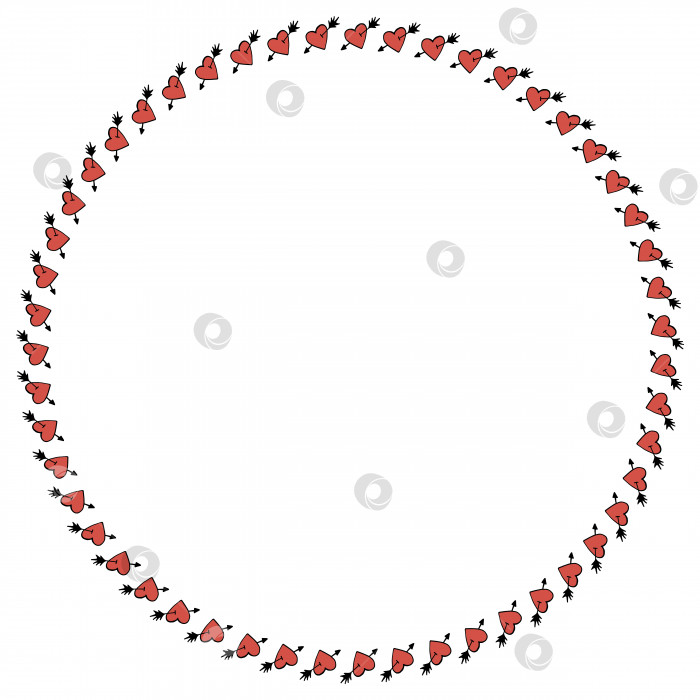 Скачать Круглая рамка с сердцем, пронзенным стрелой, означающей любовь. Изолированная рамка на белом фоне для вашего дизайна. фотосток Ozero