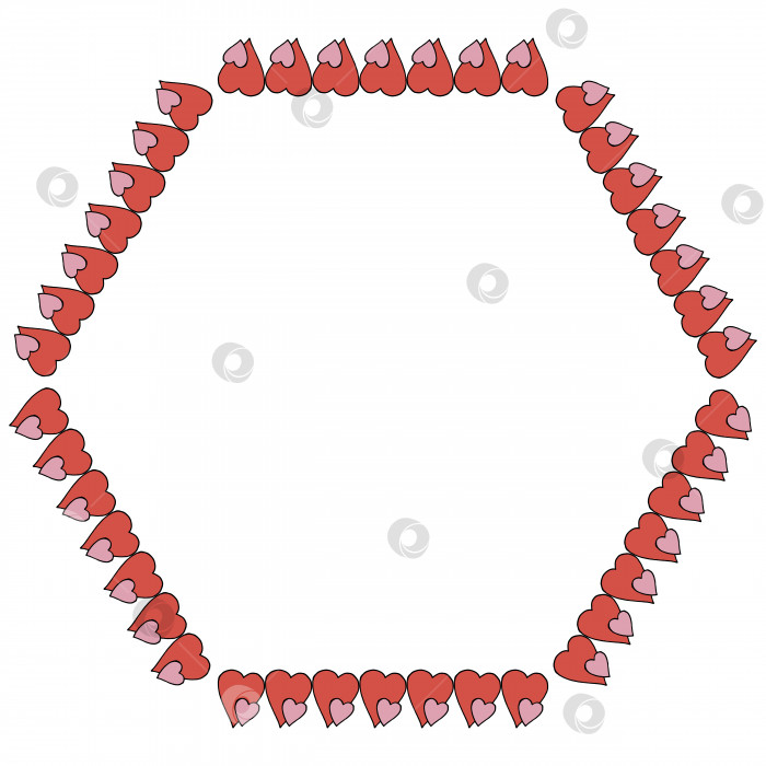 Скачать Рамка представляет собой многоугольник с красными и розовыми сердечками. Изолированная рамка на белом фоне для вашего дизайна. фотосток Ozero