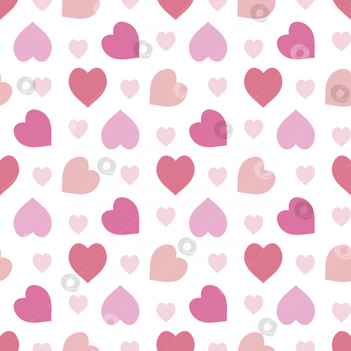 Скачать Бесшовный узор в виде позитивных розовых сердечек на белом фоне для ткани, текстиля, одежды, скатерти и других вещей. Векторное изображение. фотосток Ozero