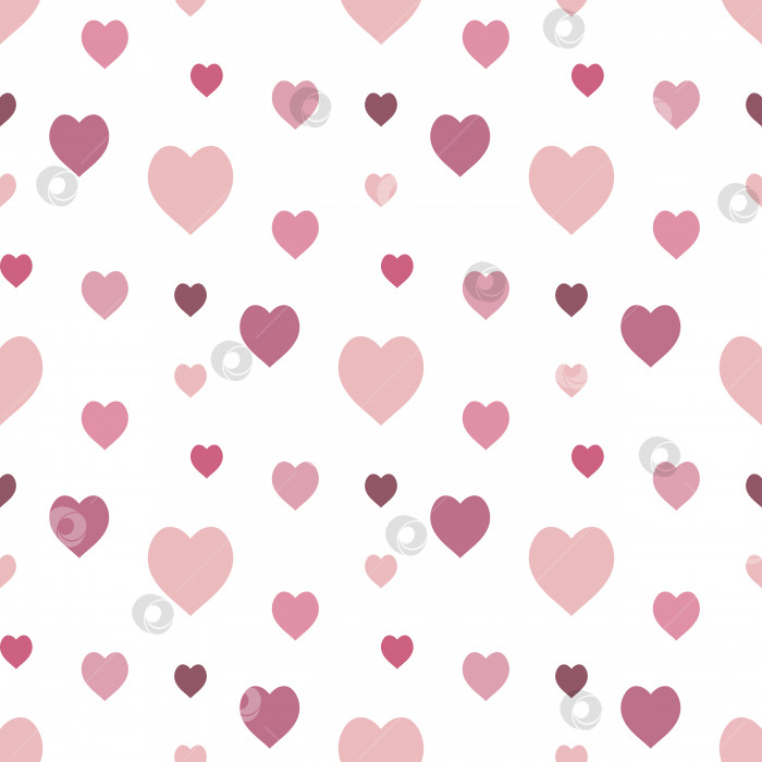 Скачать Бесшовный узор в виде стильных уютных розовых сердечек на белом фоне для ткани, текстиля, одежды, скатерти и других вещей. Векторное изображение. фотосток Ozero