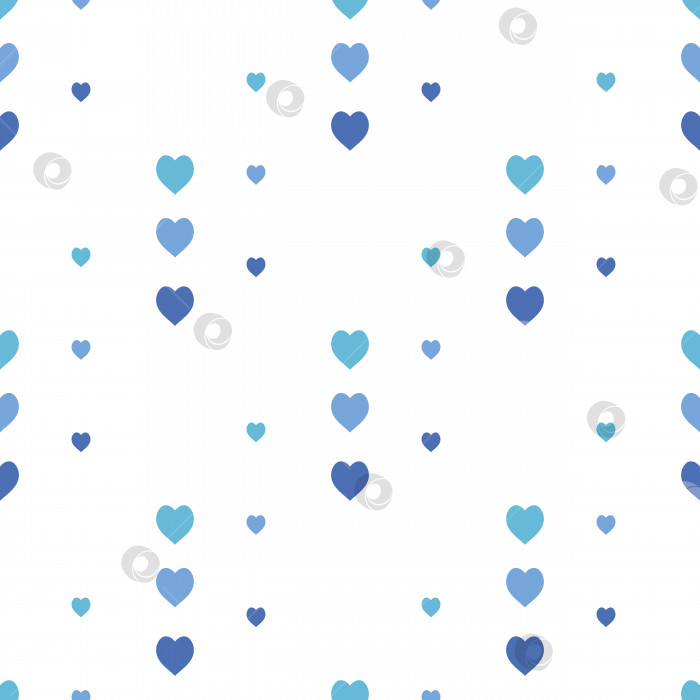 Скачать Бесшовный узор в виде стильных светло- и темно-синих сердечек на белом фоне для ткани, текстиля, одежды, скатерти и других вещей. Векторное изображение. фотосток Ozero