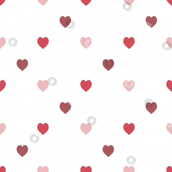 Скачать Бесшовный узор в виде стильных красных и розовых сердечек на белом фоне для ткани, текстиля, одежды, скатерти и других вещей. Векторное изображение. фотосток Ozero