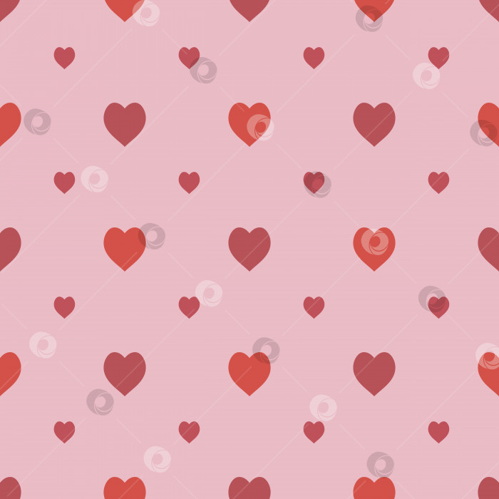 Скачать Бесшовный узор в виде стильных красных сердечек на светло-розовом фоне для ткани, текстиля, одежды, скатерти и других вещей. Векторное изображение. фотосток Ozero