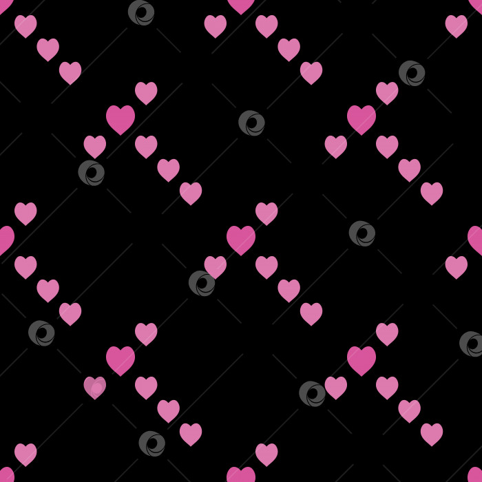 Скачать Бесшовный узор с изысканными ярко-розовыми сердечками на черном фоне для пледа, ткани, текстиля, одежды, скатерти и других вещей. Векторное изображение. фотосток Ozero