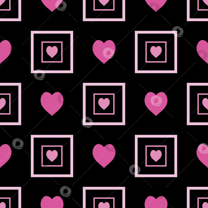 Скачать Бесшовный узор с изысканными креативными розовыми сердечками на черном фоне для пледа, ткани, текстиля, одежды, скатерти и других вещей. Векторное изображение. фотосток Ozero