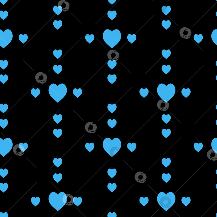 Скачать Бесшовный узор с изысканными милыми голубыми сердечками на черном фоне для пледа, ткани, текстиля, одежды, скатерти и других вещей. Векторное изображение. фотосток Ozero