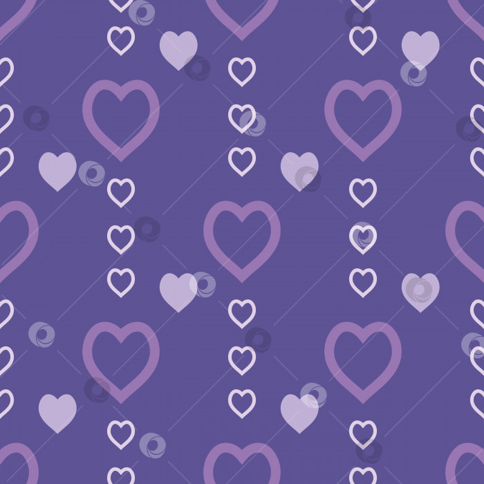 Скачать Бесшовный узор с изысканными светло-фиолетовыми сердечками на темно-фиолетовом фоне для пледа, ткани, текстиля, одежды, скатерти и других вещей. Векторное изображение. фотосток Ozero