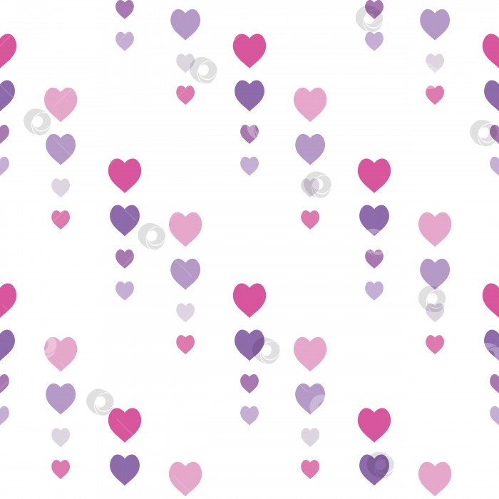 Скачать Бесшовный узор с изысканными розовыми и фиолетовыми сердечками на белом фоне для пледа, ткани, текстиля, одежды, скатерти и других вещей. Векторное изображение. фотосток Ozero